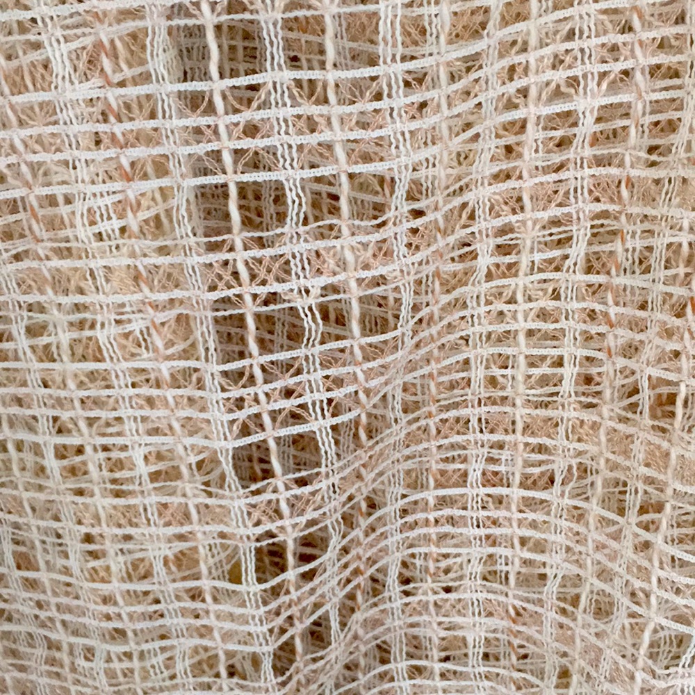 Vintage 1970s Cream Beige Woolly Textured Net Curtain Drawstring 172x36